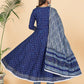 NOZ2TOZ Women's Printed & Hand Work Anarkali Cotton Blue Stitched Kurta Pant With Dupatta - Swadesiicart
