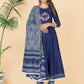 NOZ2TOZ Women's Printed & Hand Work Anarkali Cotton Blue Stitched Kurta Pant With Dupatta - Swadesiicart