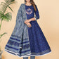 NOZ2TOZ Women's Printed & Hand Work Anarkali Cotton Blue Stitched Kurta Pant With Dupatta - Noz2Toz
