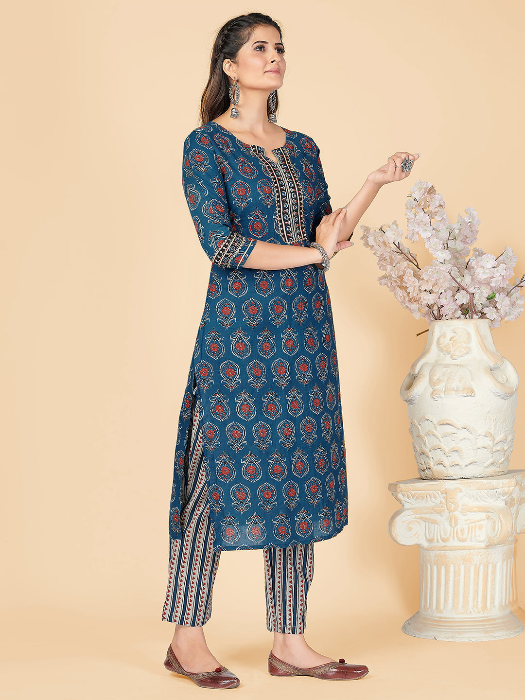 NOZ2TOZ Women's Blue Kurta & Pant With Dupatta- (3pcs set) - Swadesiicart