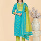 NOZ2TOZ Women's Printed & Embroidered Straight Cotton Sky Blue Stitched Kurta Pant With Dupatta - Swadesiicart