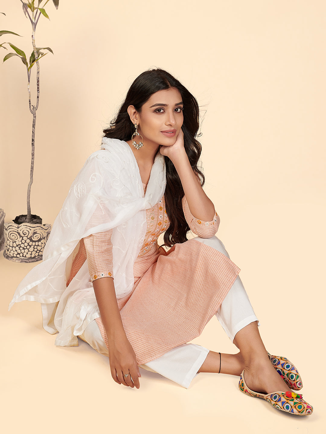 NOZ2TOZ Women Orange Cotton Kurta With Pants & Dupatta Set (3 Pc Set) - Swadesiicart