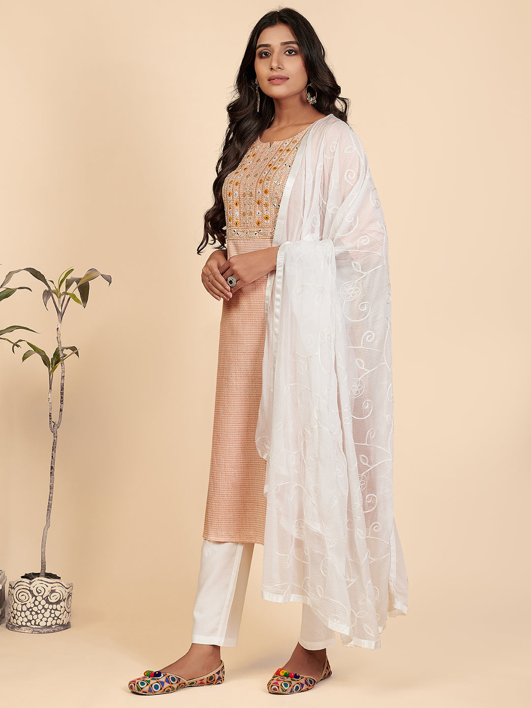 NOZ2TOZ Women Orange Cotton Kurta With Pants & Dupatta Set (3 Pc Set) - Swadesiicart