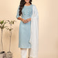 NOZ2TOZ Women's Sky Blue Kurta with Pants & Dupatta (3 Pc Set) - Noz2Toz