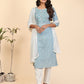 NOZ2TOZ Women's Sky Blue Kurta with Pants & Dupatta (3 Pc Set) - Swadesiicart