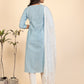 NOZ2TOZ Women's Sky Blue Kurta with Pants & Dupatta (3 Pc Set) - Swadesiicart