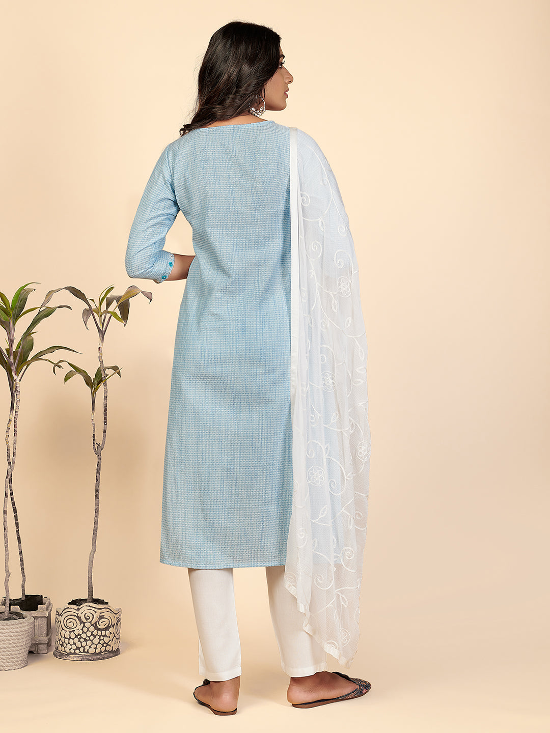 NOZ2TOZ Women's Sky Blue Kurta with Pants & Dupatta (3 Pc Set) - Swadesiicart