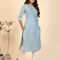NOZ2TOZ Women's Sky Blue Kurta with Pants & Dupatta (3 Pc Set) - Swadesiicart