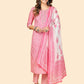 NOZ2TOZ Women's Printed & Embroidered Straight Cotton Light Pink Stitched Kurta Pant With Dupatta - Noz2Toz