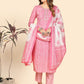 NOZ2TOZ Women's Printed & Embroidered Straight Cotton Light Pink Stitched Kurta Pant With Dupatta - Swadesiicart
