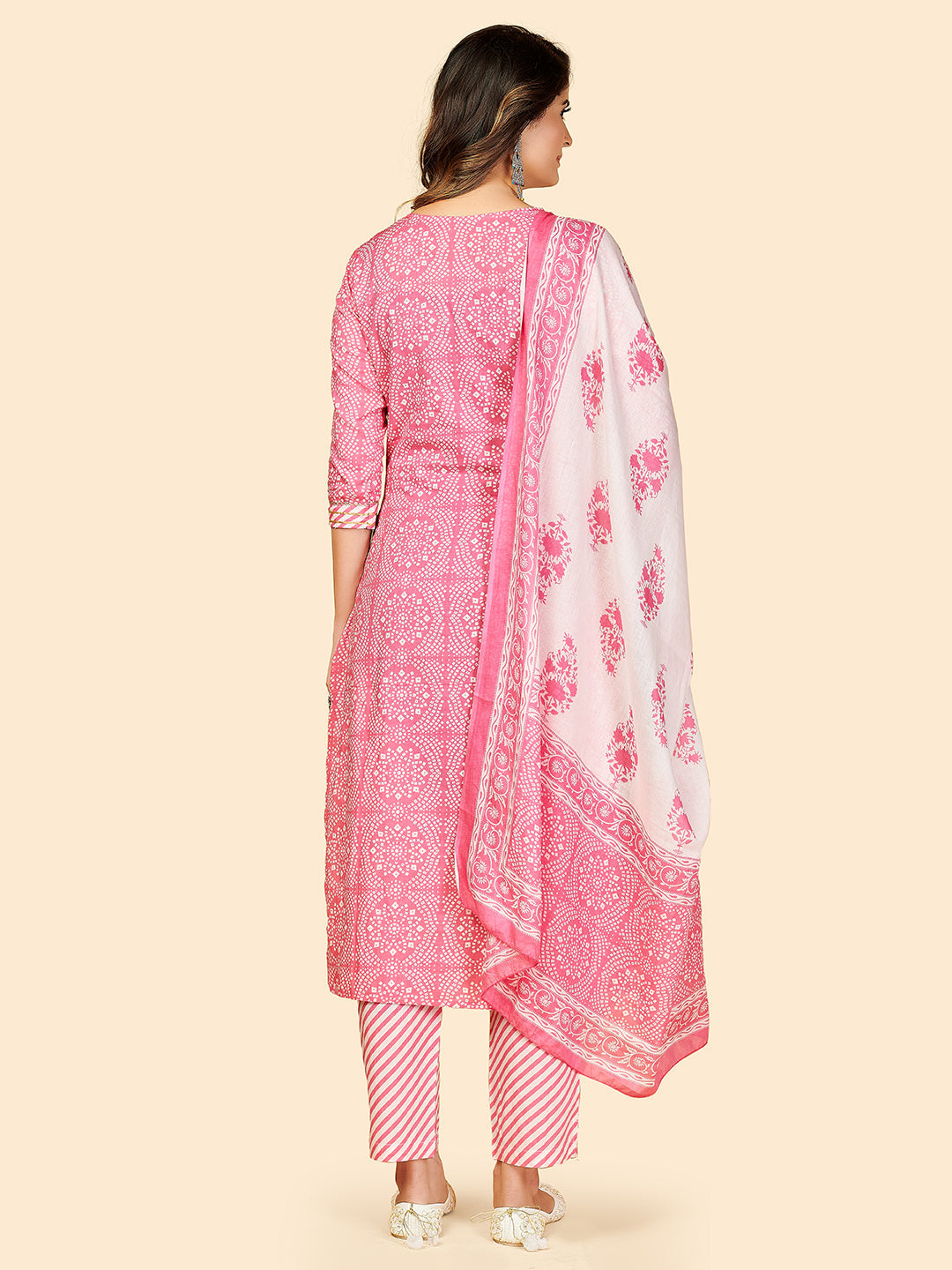 NOZ2TOZ Women's Printed & Embroidered Straight Cotton Light Pink Stitched Kurta Pant With Dupatta - Swadesiicart