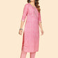 NOZ2TOZ Women's Printed & Embroidered Straight Cotton Light Pink Stitched Kurta Pant With Dupatta - Swadesiicart