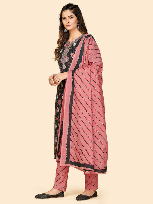 NOZ2TOZ Women Black Cotton Kurta with Pant & Dupatta (3pcs Set) - Noz2Toz