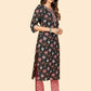 NOZ2TOZ Women Black Cotton Kurta with Pant & Dupatta (3pcs Set) - Swadesiicart