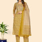 NOZ2TOZ Women's Embroidered & Sequience Work Straight Cotton Yellow Stitched Kurta Pant With Dupatta - Noz2Toz
