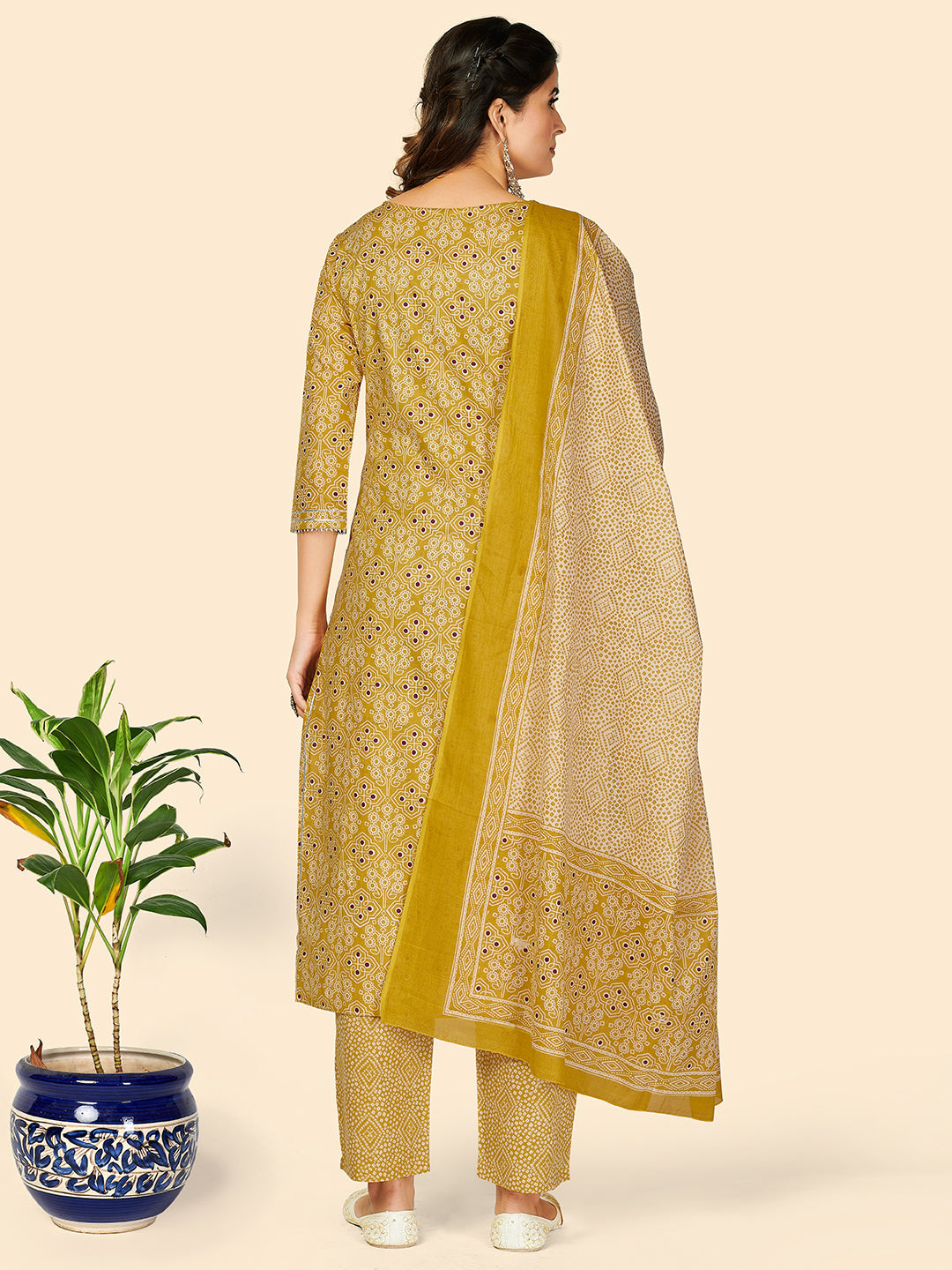 NOZ2TOZ Women's Embroidered & Sequience Work Straight Cotton Yellow Stitched Kurta Pant With Dupatta - Swadesiicart