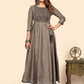 NOZ2TOZ Women's Embroidered Anarkali Cotton Bland Brown Stitched Kurta - Noz2Toz