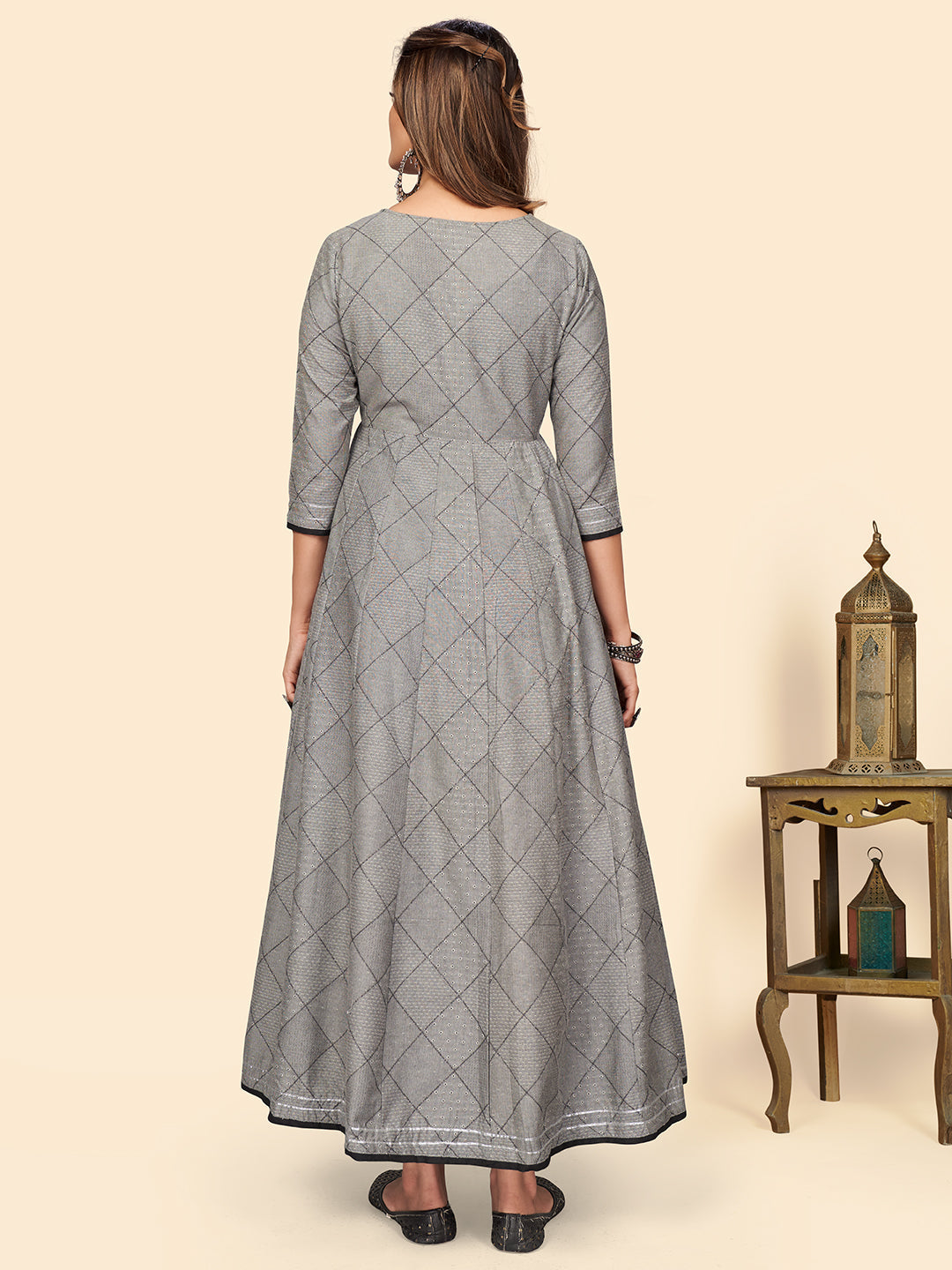 NOZ2TOZ Women's Embroidered Anarkali Cotton Bland Grey Stitched Kurta - Swadesiicart