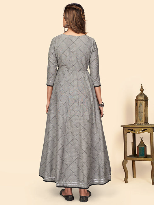 NOZ2TOZ Women's Embroidered Anarkali Cotton Bland Grey Stitched Kurta - Swadesiicart