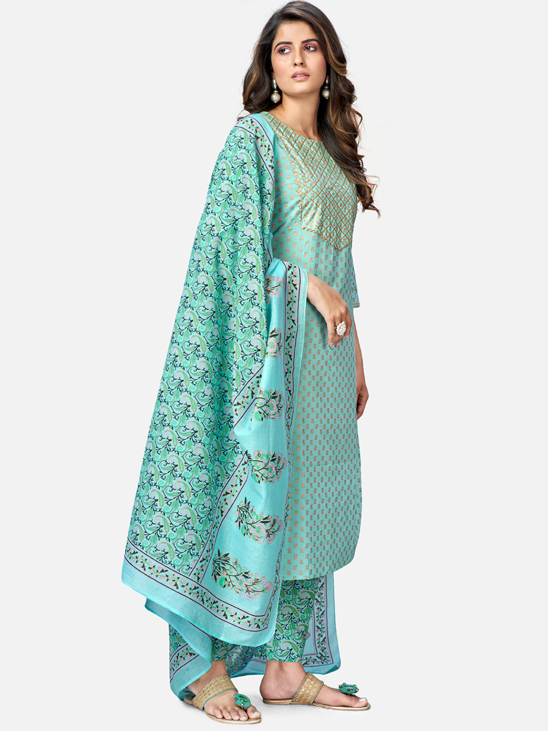 NOZ2TOZ Women's Turquoise Kurta & Pant With Dupatta set- (3pcs set) - Swadesiicart