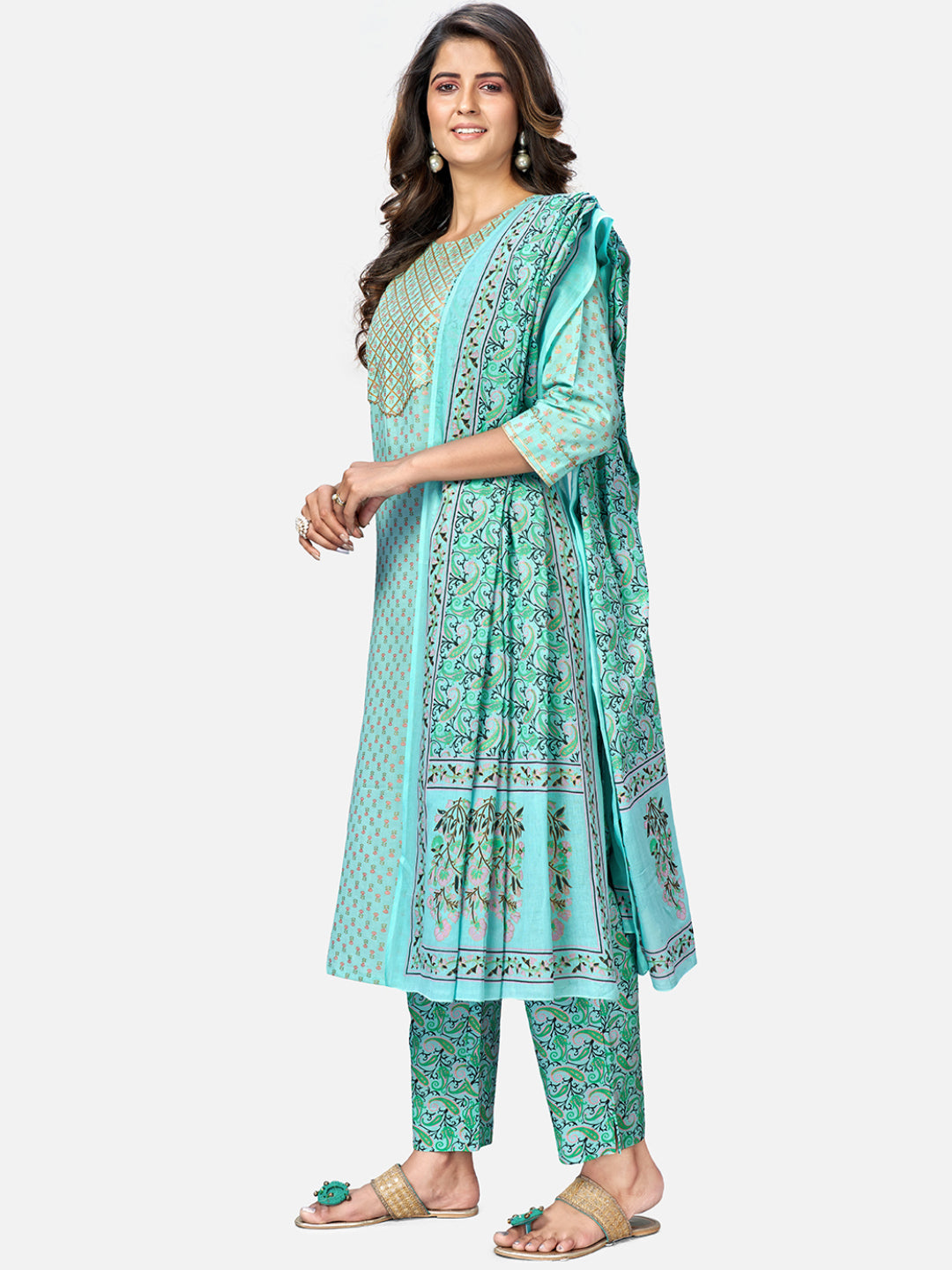 NOZ2TOZ Women's Turquoise Kurta & Pant With Dupatta set- (3pcs set) - Swadesiicart