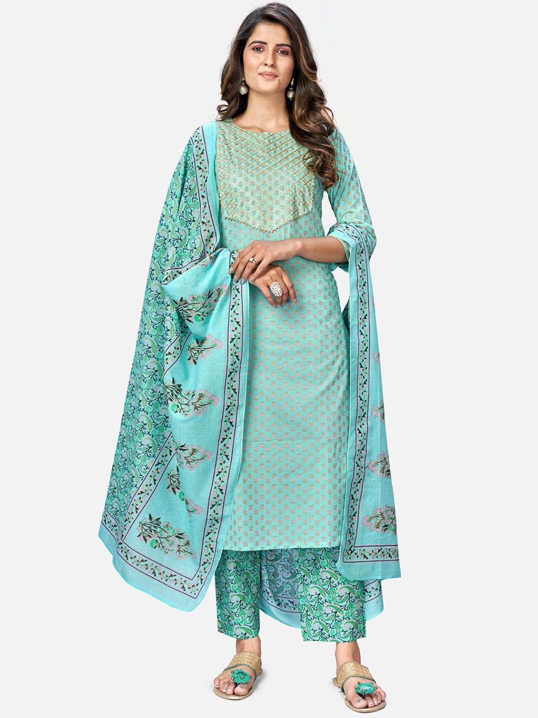 NOZ2TOZ Women's Turquoise Kurta & Pant With Dupatta set- (3pcs set) - Noz2Toz
