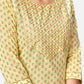 NOZ2TOZ Women's Foil Print & Gota Patti Work Straight Cotton Yellow Kurta Pant With Dupatta - Swadesiicart