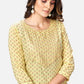 NOZ2TOZ Women's Foil Print & Gota Patti Work Straight Cotton Yellow Kurta Pant With Dupatta - Swadesiicart