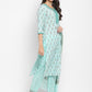 NOZ2TOZ Women Aqua Blue Printed Cotton Kurta with Pants & Dupatta (3 Pc Set) - Swadesiicart