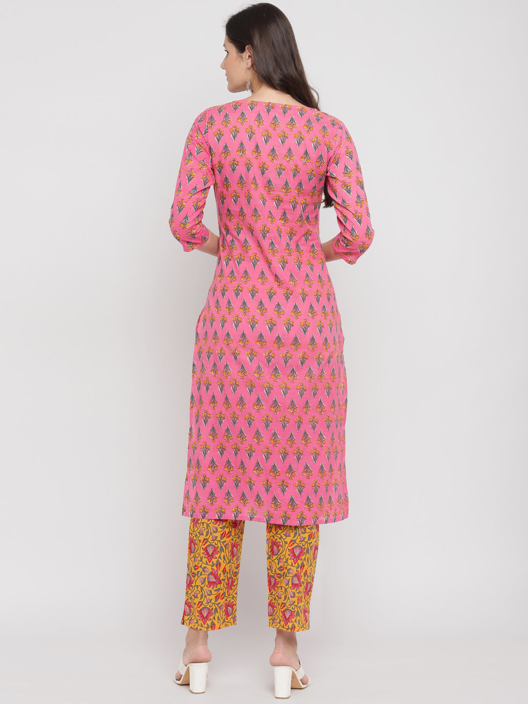 NOZ2TOZ Women's Embroidered & Printed Straight Cotton Pink Kurta With Pant - Swadesiicart