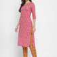 NOZ2TOZ Women's Embroidered & Printed Straight Cotton Pink Kurta With Pant - Swadesiicart