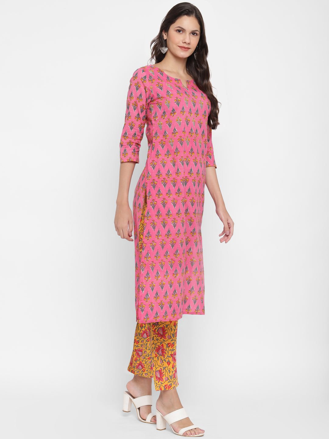 NOZ2TOZ Women's Embroidered & Printed Straight Cotton Pink Kurta With Pant - Swadesiicart