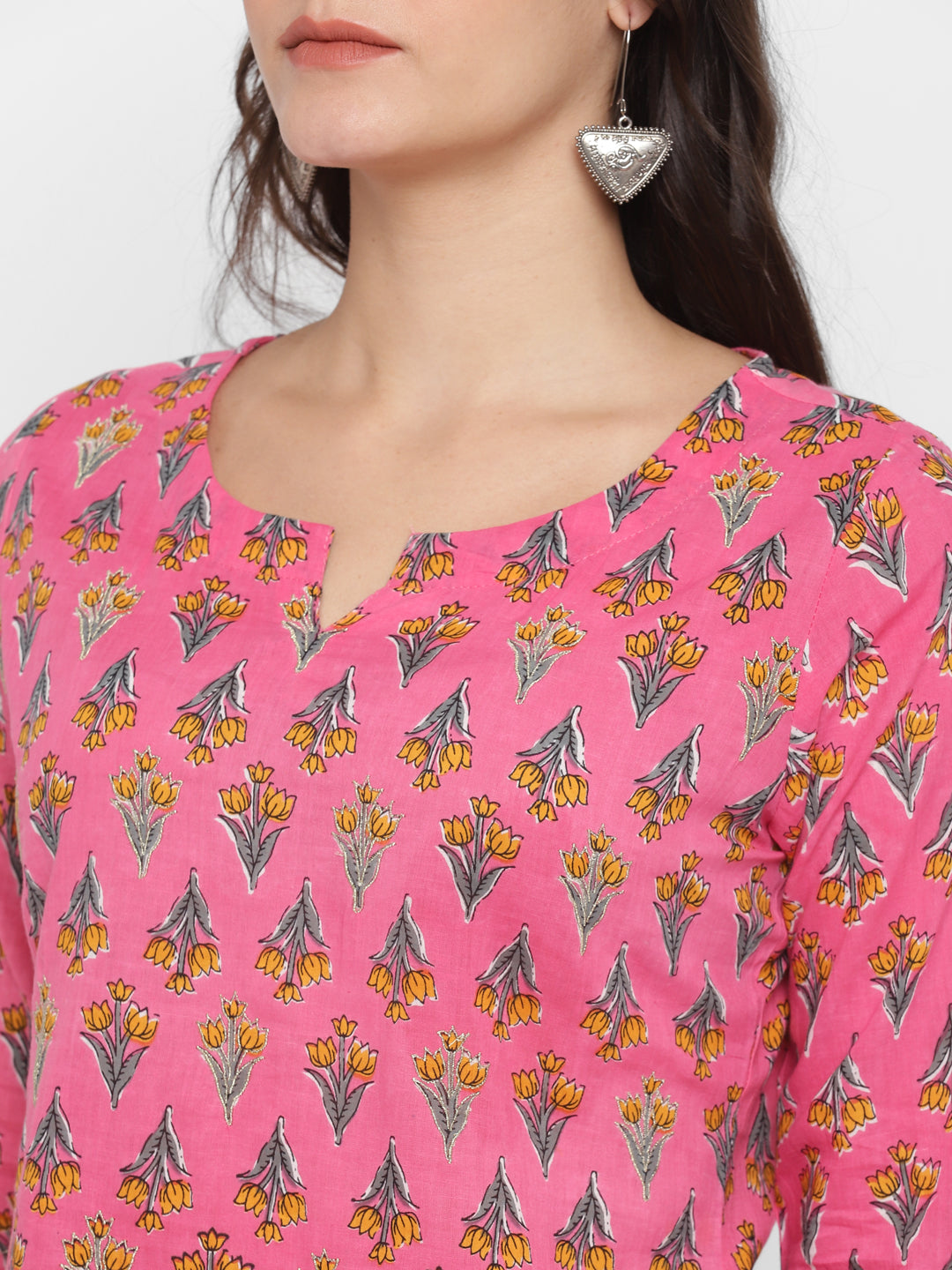 NOZ2TOZ Women's Embroidered & Printed Straight Cotton Pink Kurta With Pant - Swadesiicart