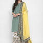 NOZ2TOZ Women's Solid, Sequence & Gotta Patti Straight Cotton Olive Green Kurta Sharara With Dupatta - Swadesiicart