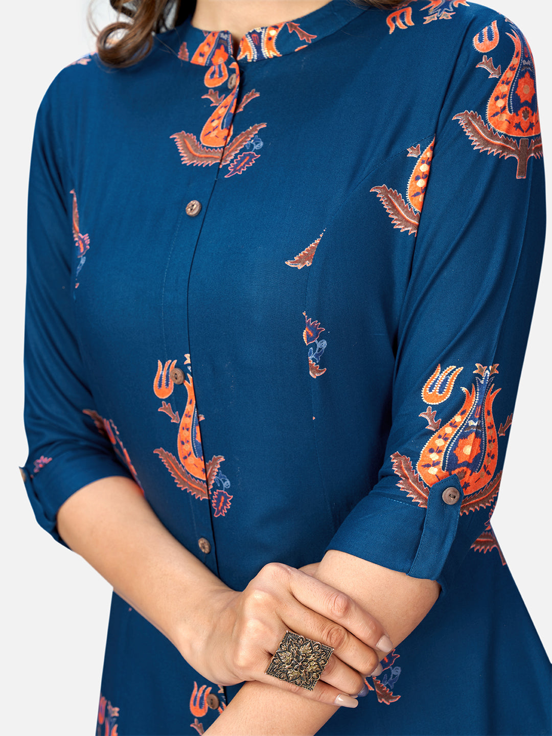 NOZ2TOZ Women's Blue A-Line Kurta- (1pc set) - Swadesiicart