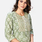 NOZ2TOZ Women Pista Green Anarkali Cotton Kurta With Pant & Dupatta (3pcs Set) - Swadesiicart