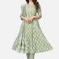 NOZ2TOZ Women Pista Green Anarkali Cotton Kurta With Pant & Dupatta (3pcs Set) - Noz2Toz