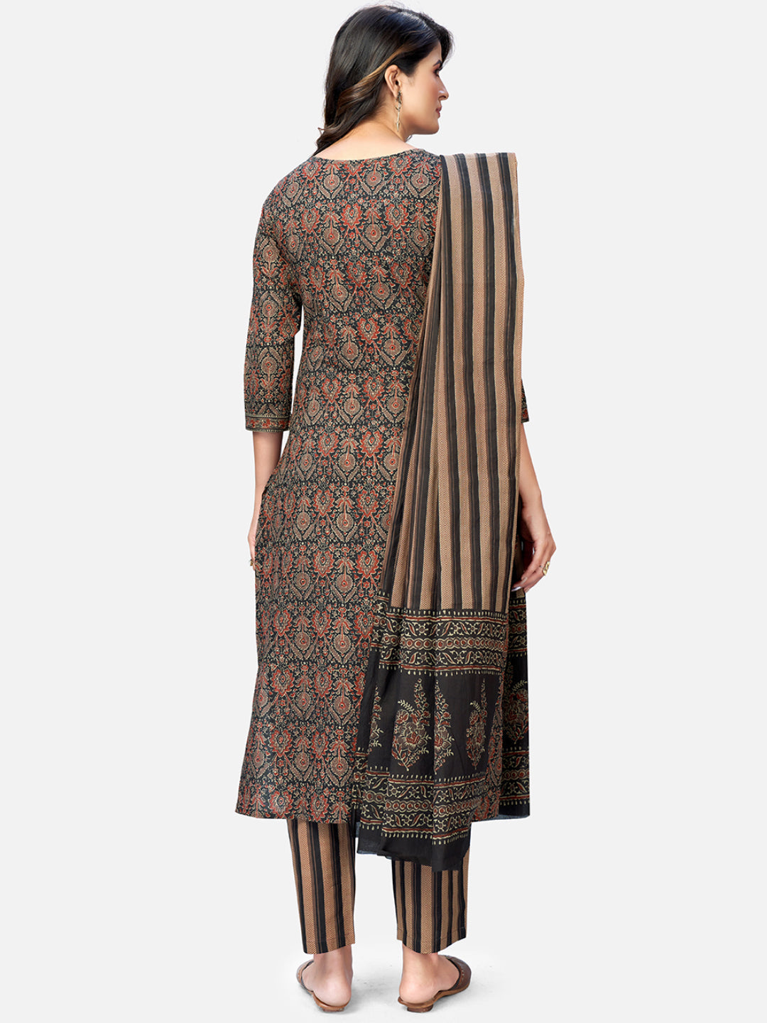 NOZ2TOZ Women's Brown Printed Kurta & Pant With Dupatta- (3pcs set) - Swadesiicart