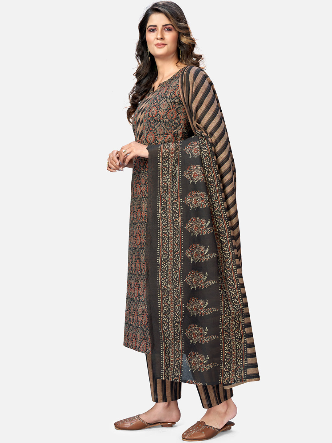 NOZ2TOZ Women's Brown Printed Kurta & Pant With Dupatta- (3pcs set) - Swadesiicart