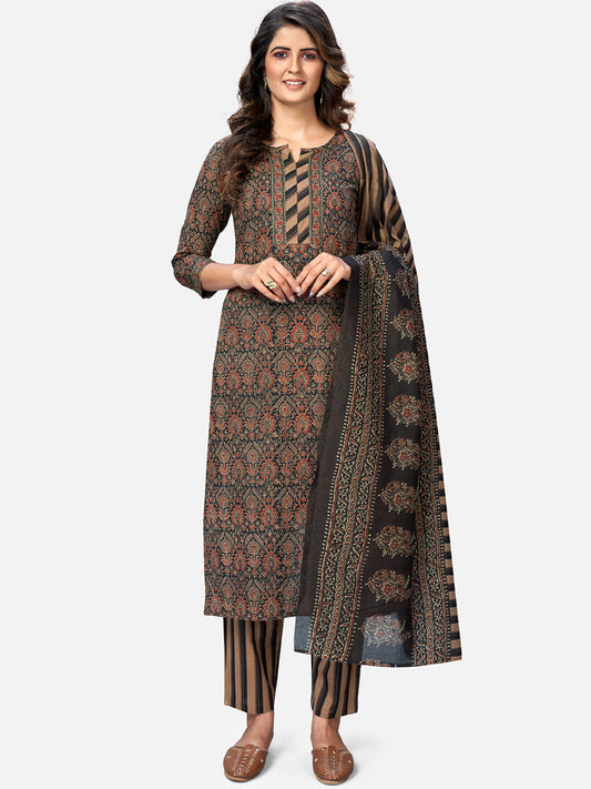 NOZ2TOZ Women's Brown Printed Kurta & Pant With Dupatta- (3pcs set) - Noz2Toz