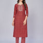 NOZ2TOZ Women's Printed & Embroidered Straight Cotton Red Kurta Pant With Dupatta - Swadesiicart