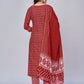 NOZ2TOZ Women's Printed & Embroidered Straight Cotton Red Kurta Pant With Dupatta - Swadesiicart