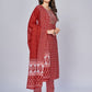 NOZ2TOZ Women's Printed & Embroidered Straight Cotton Red Kurta Pant With Dupatta - Swadesiicart