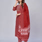 NOZ2TOZ Women's Printed & Embroidered Straight Cotton Red Kurta Pant With Dupatta - Swadesiicart