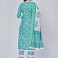 NOZ2TOZ Women's Printed & Lace Work Straight Cotton Aqua Kurta Pant With Dupatta - Swadesiicart