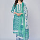 NOZ2TOZ Women's Printed & Lace Work Straight Cotton Aqua Kurta Pant With Dupatta - Swadesiicart