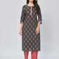 NOZ2TOZ Women's Printed & Embroidered Straight Cotton Grey Kurta Pant With Dupatta - Swadesiicart