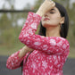 Aayaa Printed Faux Georgette with Embroidery Zari Sequins work Gown - Red Pink