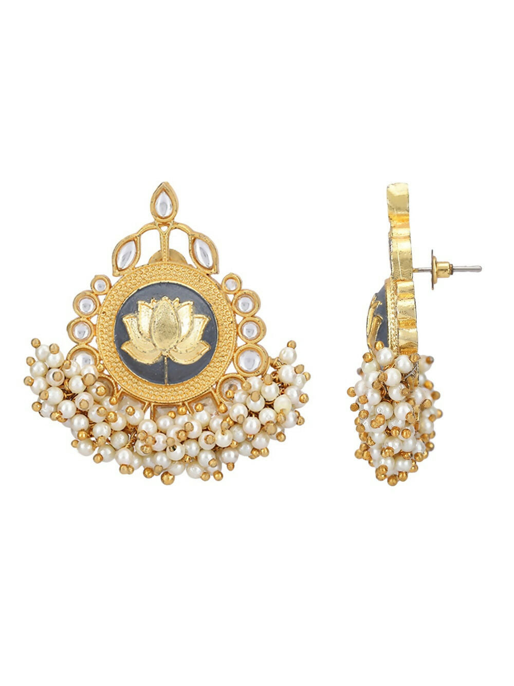 Joban Fashion Women Lotus Style Matte Gold Earrings | Swadesiicart