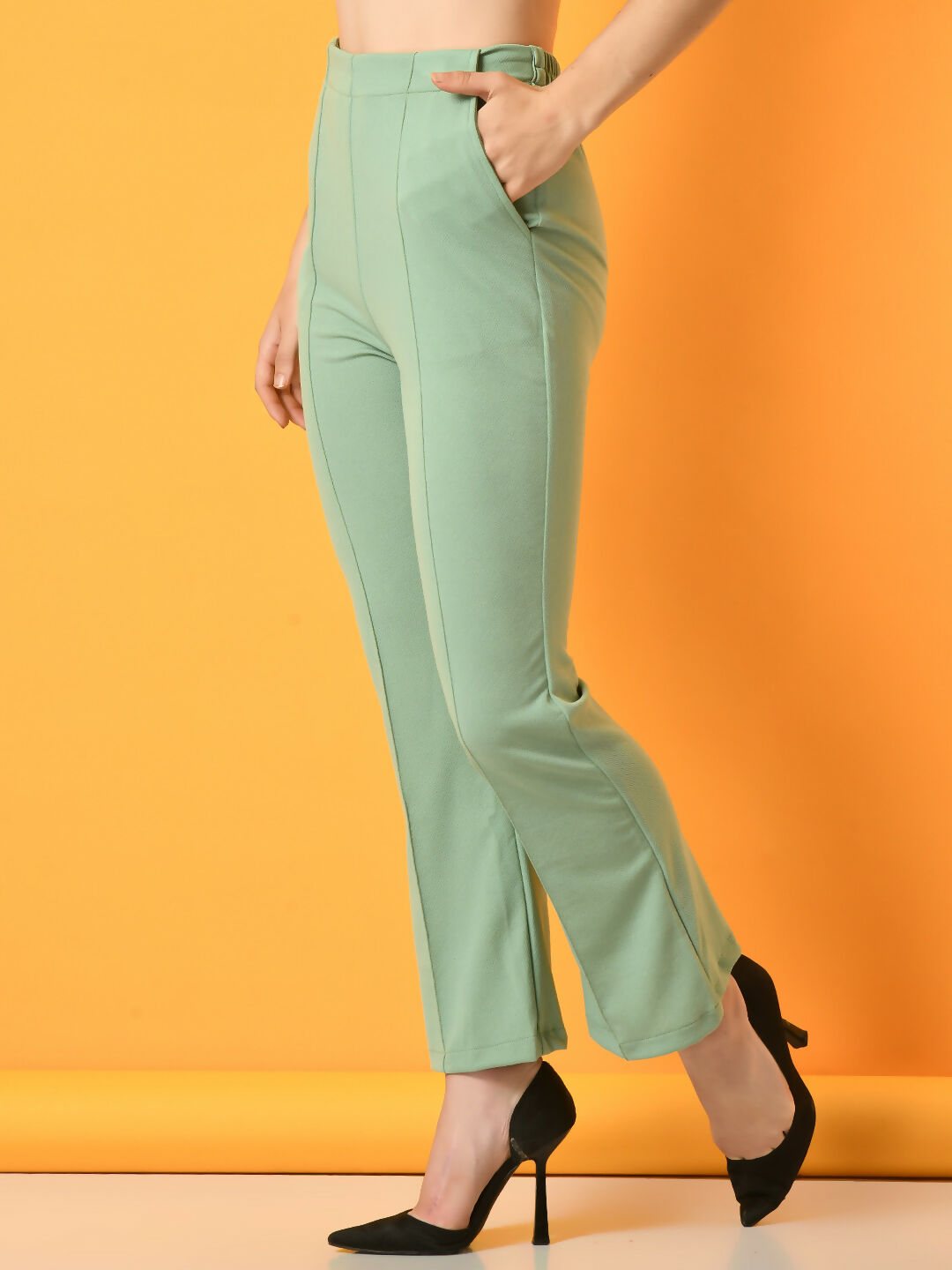 Myshka Women's Green Solid Top With Trousers - Swadesiicart